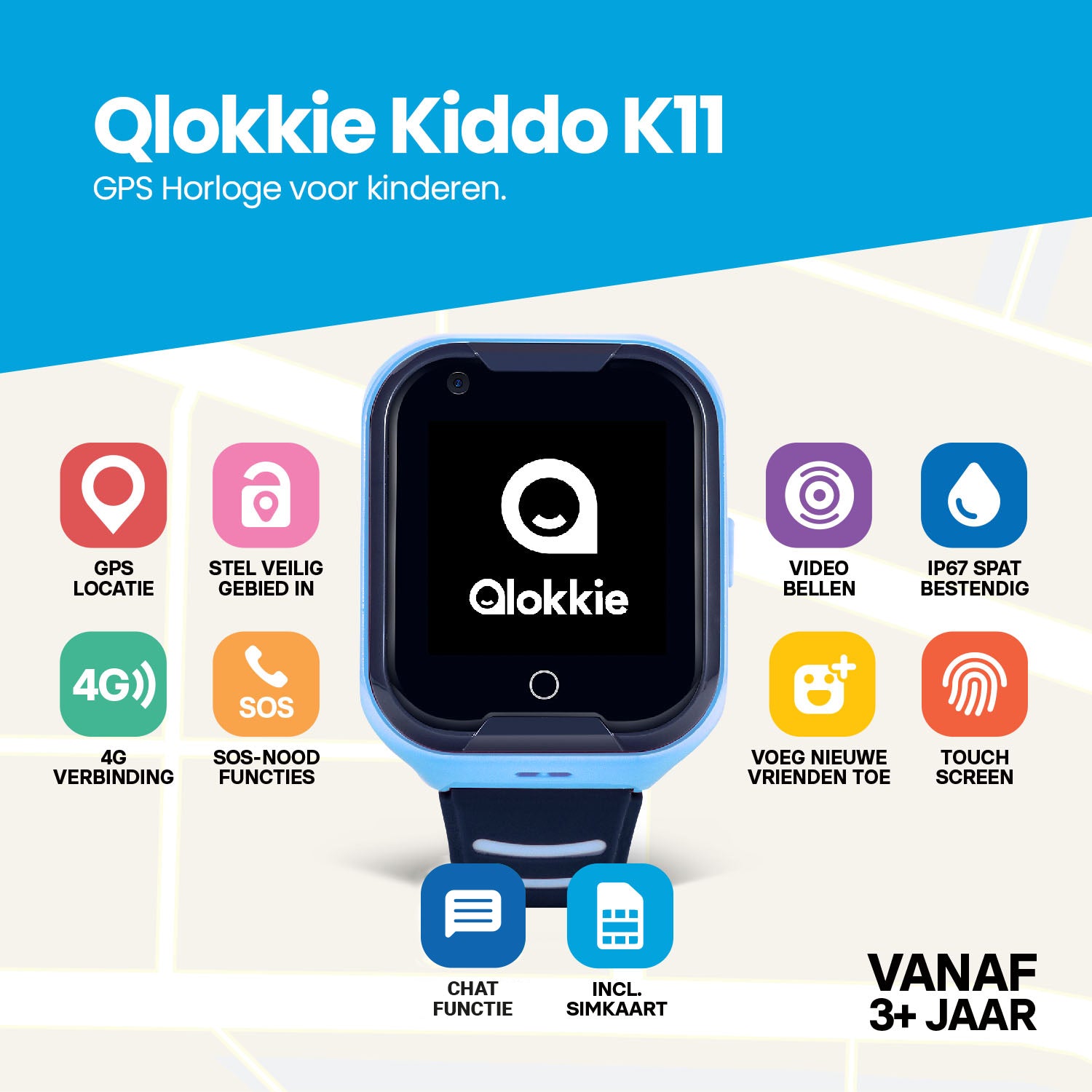 Qlokkie GPS-Uhr für Kinder – Kiddo 11 – Blau