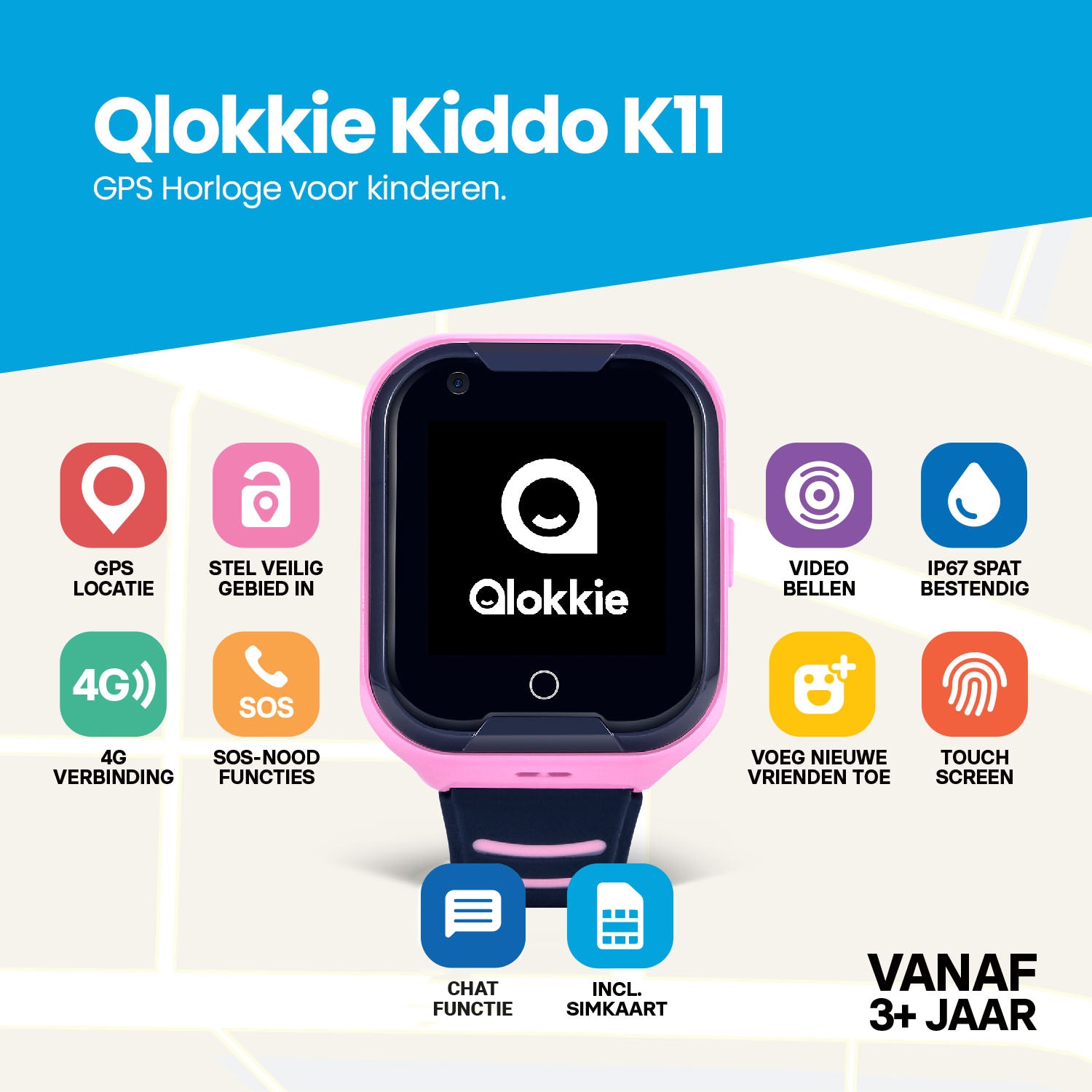 Qlokkie GPS-Uhr für Kinder – Kiddo 11 – Rosa
