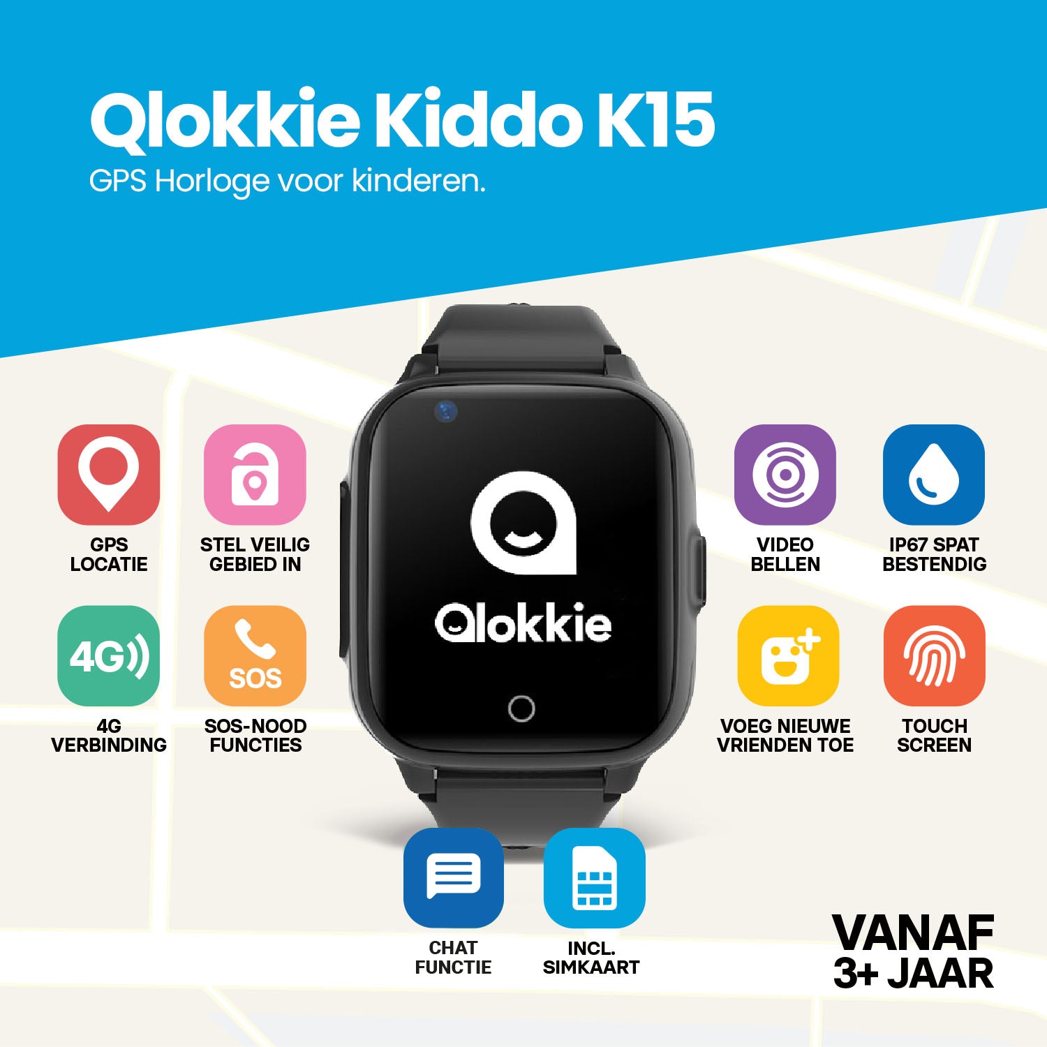 Qlokkie GPS-Uhr für Kinder – Kiddo 15 – Schwarz