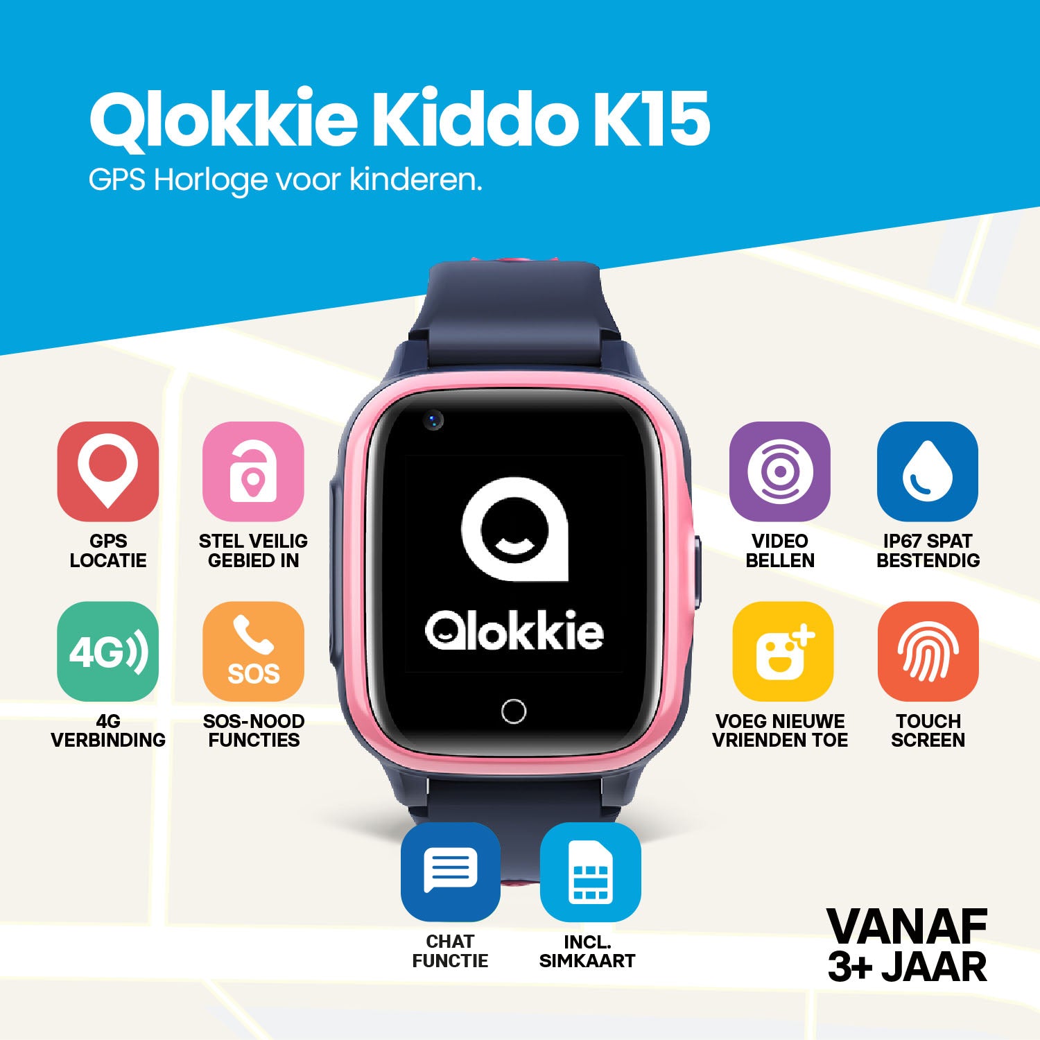 Qlokkie GPS-Uhr für Kinder – Kiddo 15 – Rosa