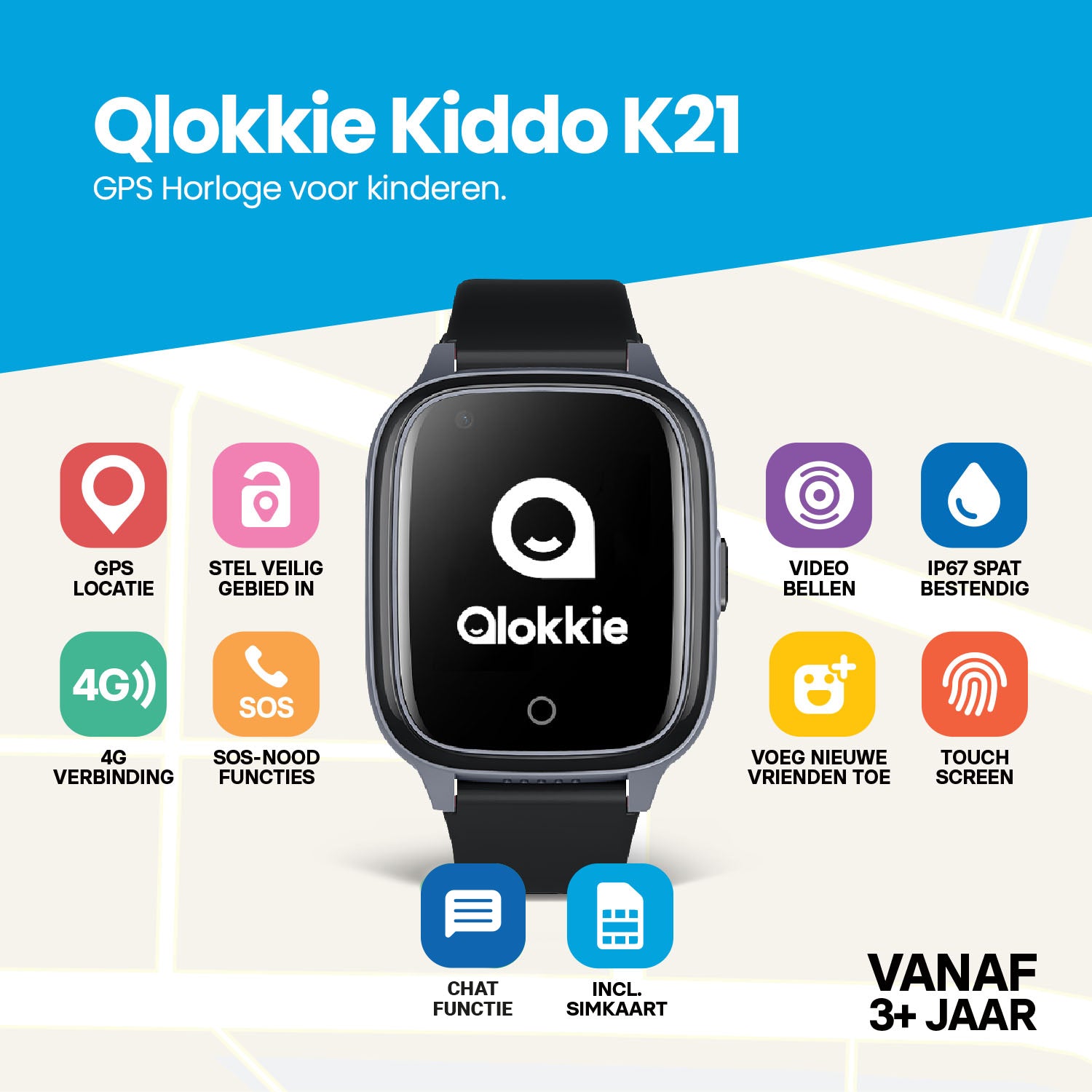 Qlokkie GPS-Uhr für Kinder – Kiddo 21 – Schwarz