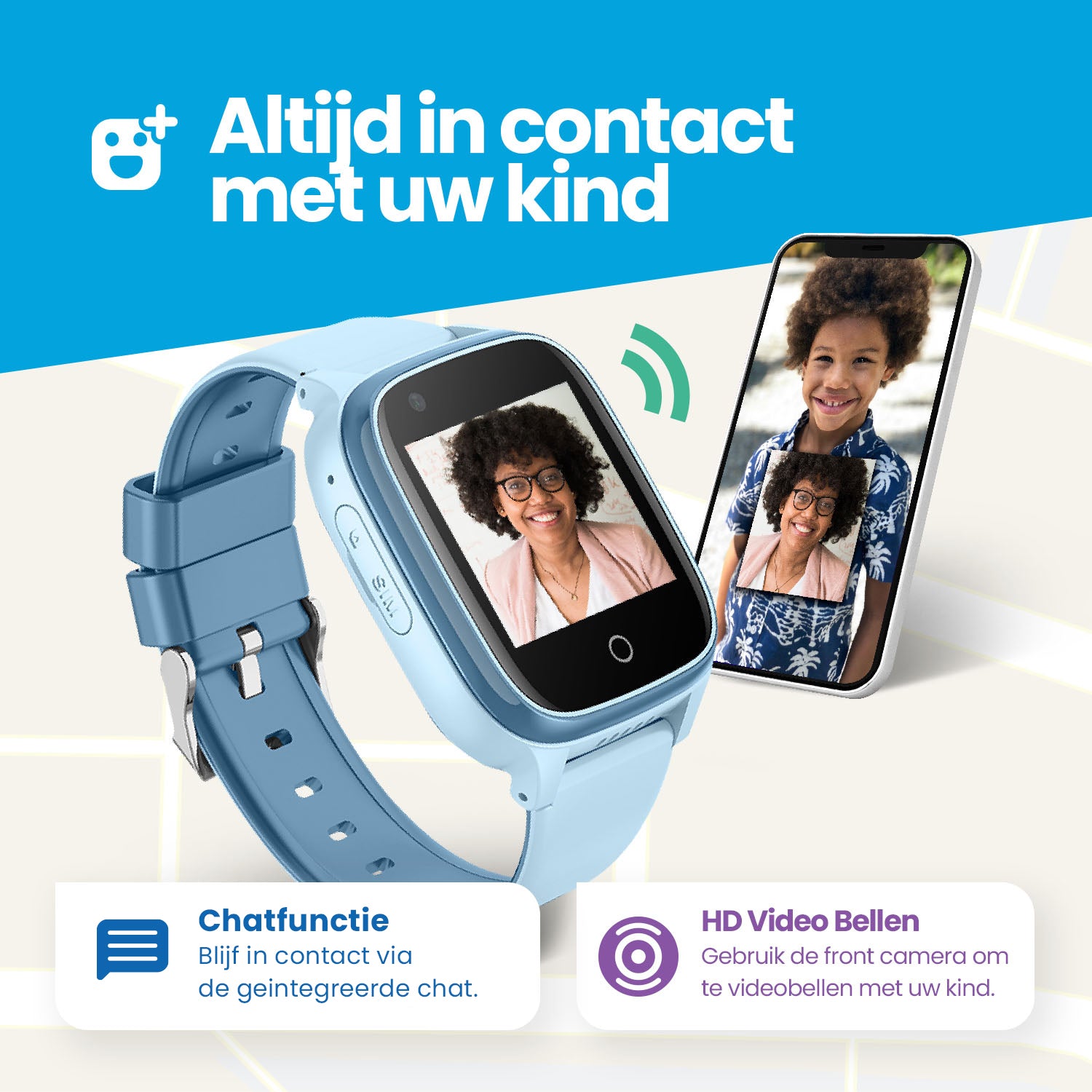 Qlokkie GPS-Uhr für Kinder - Kiddo 21 - Blau