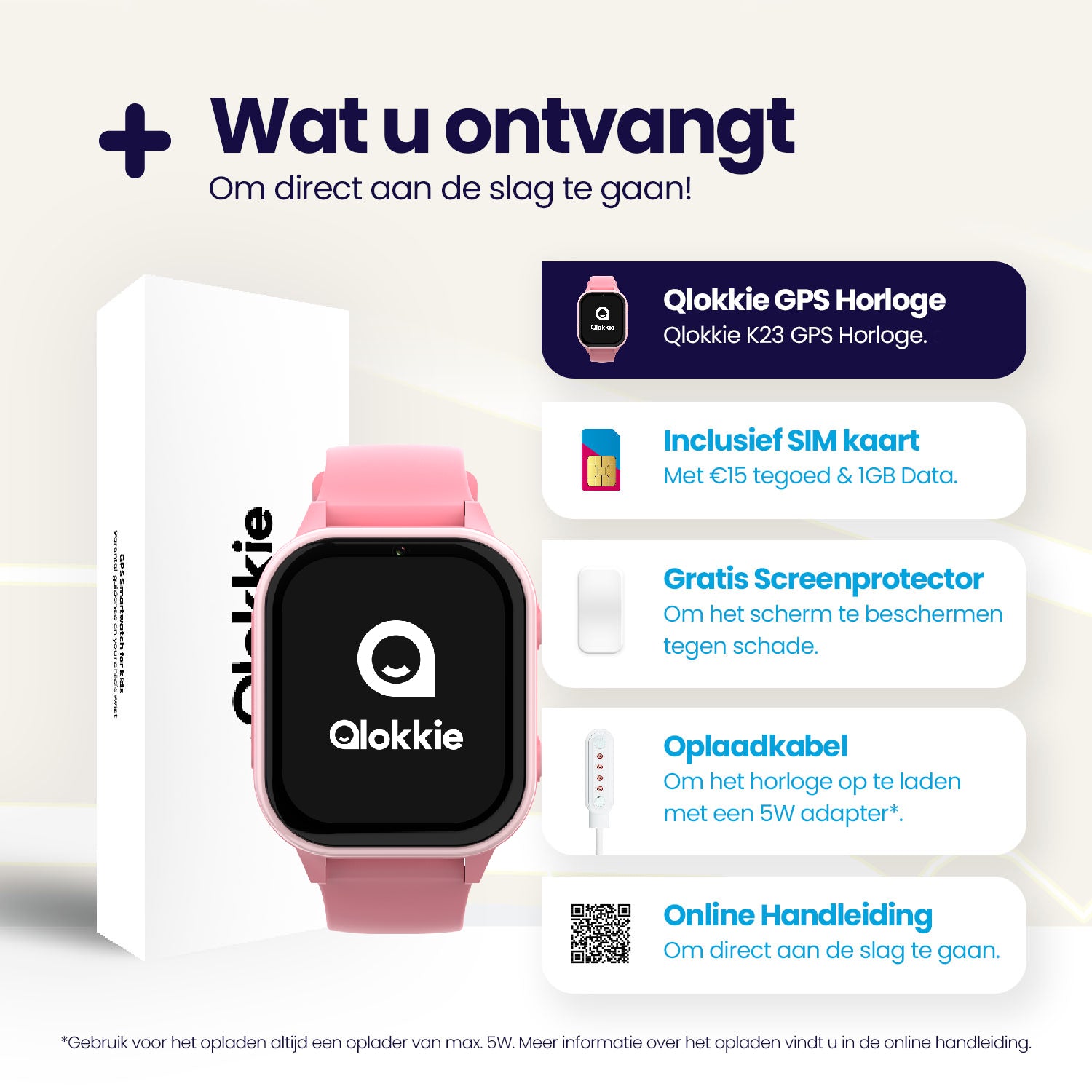 Qlokkie GPS-Uhr für Kinder – Kiddo 23 – WhatsApp – Pink
