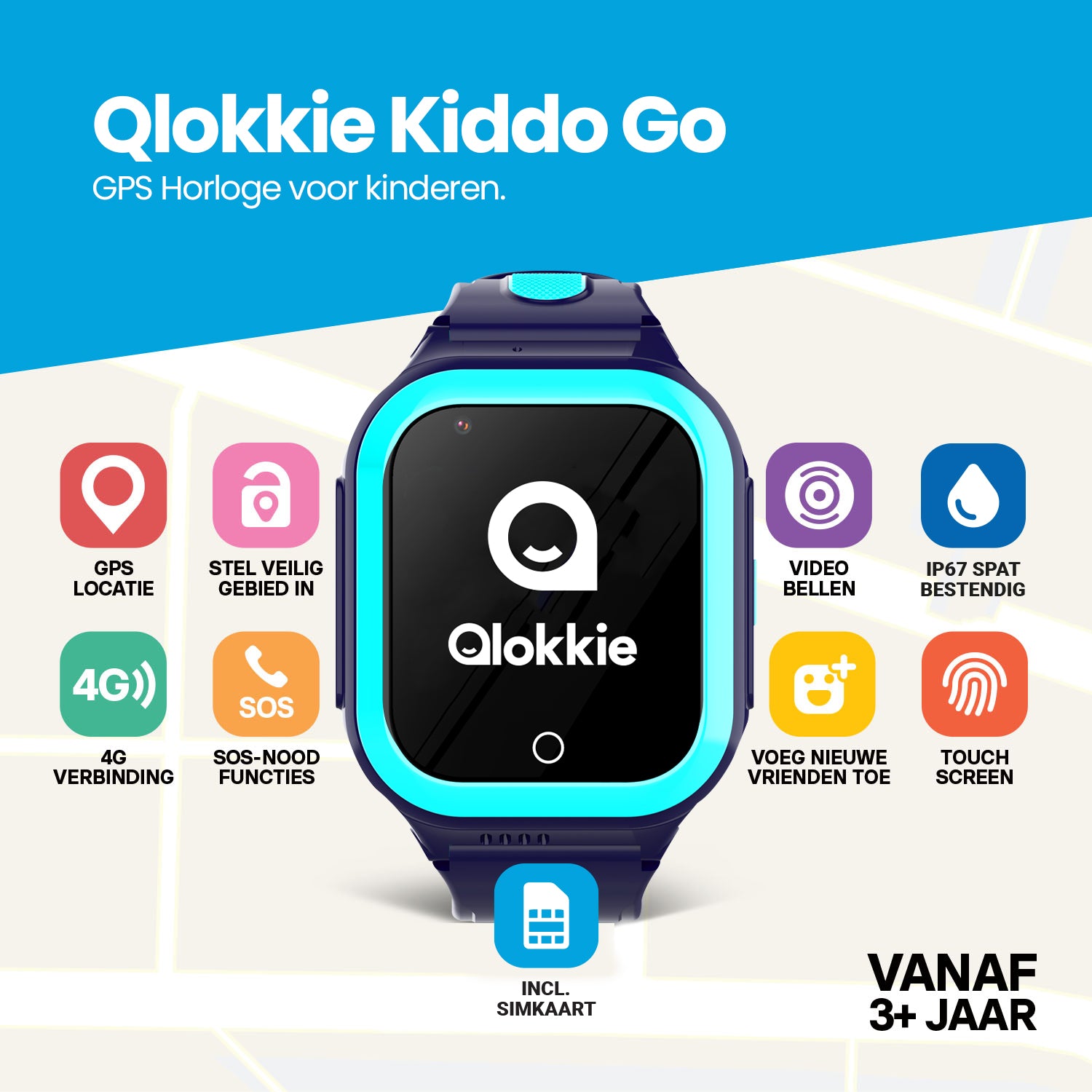 Qlokkie GPS-Uhr für Kinder – Kiddo GO – Blau