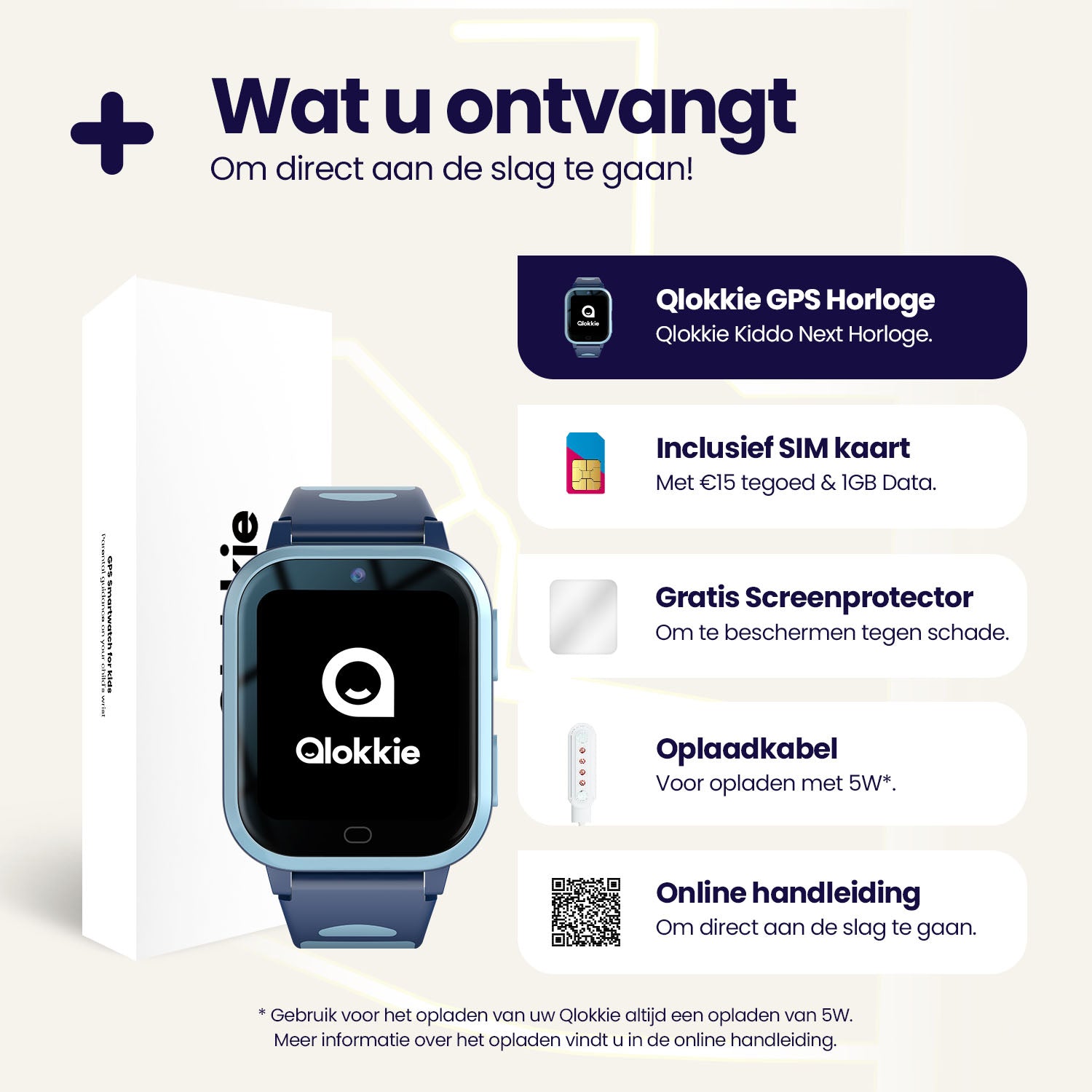 Qlokkie GPS Horloge Kind - Kiddo Next - Whatsapp - Blauw