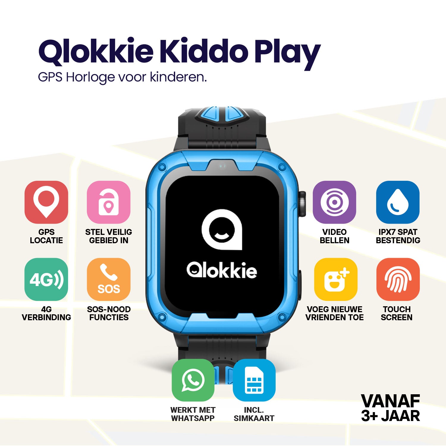 Qlokkie GPS-Uhr für Kinder – Kiddo Play – WhatsApp – Blau