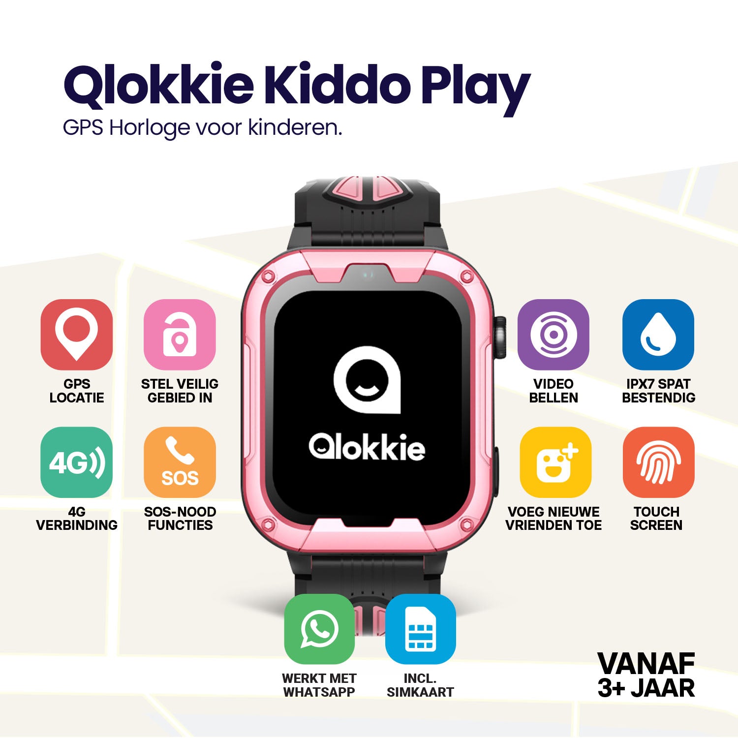 Qlokkie GPS Watch Child - Kiddo Play - Whatsapp - Pink