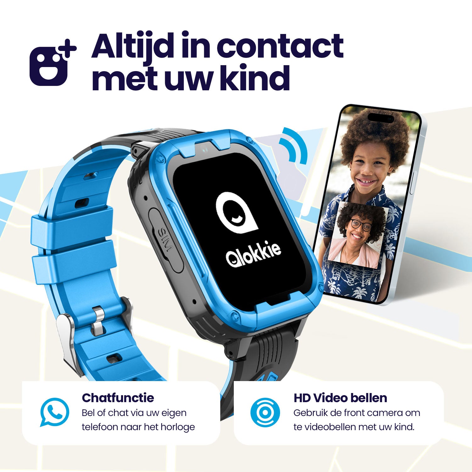 Qlokkie GPS-Uhr für Kinder – Kiddo Play – WhatsApp – Blau