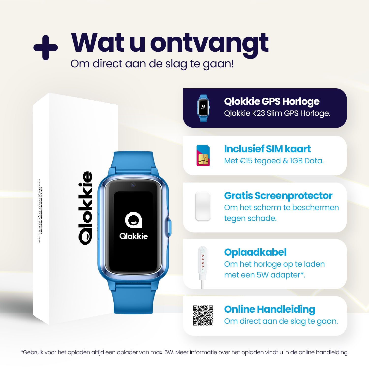 Qlokkie GPS Horloge Kind - Kiddo Slim - Blauw