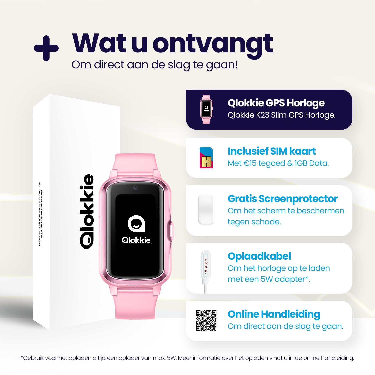 Qlokkie GPS Horloge Kind - Kiddo Slim - Roze