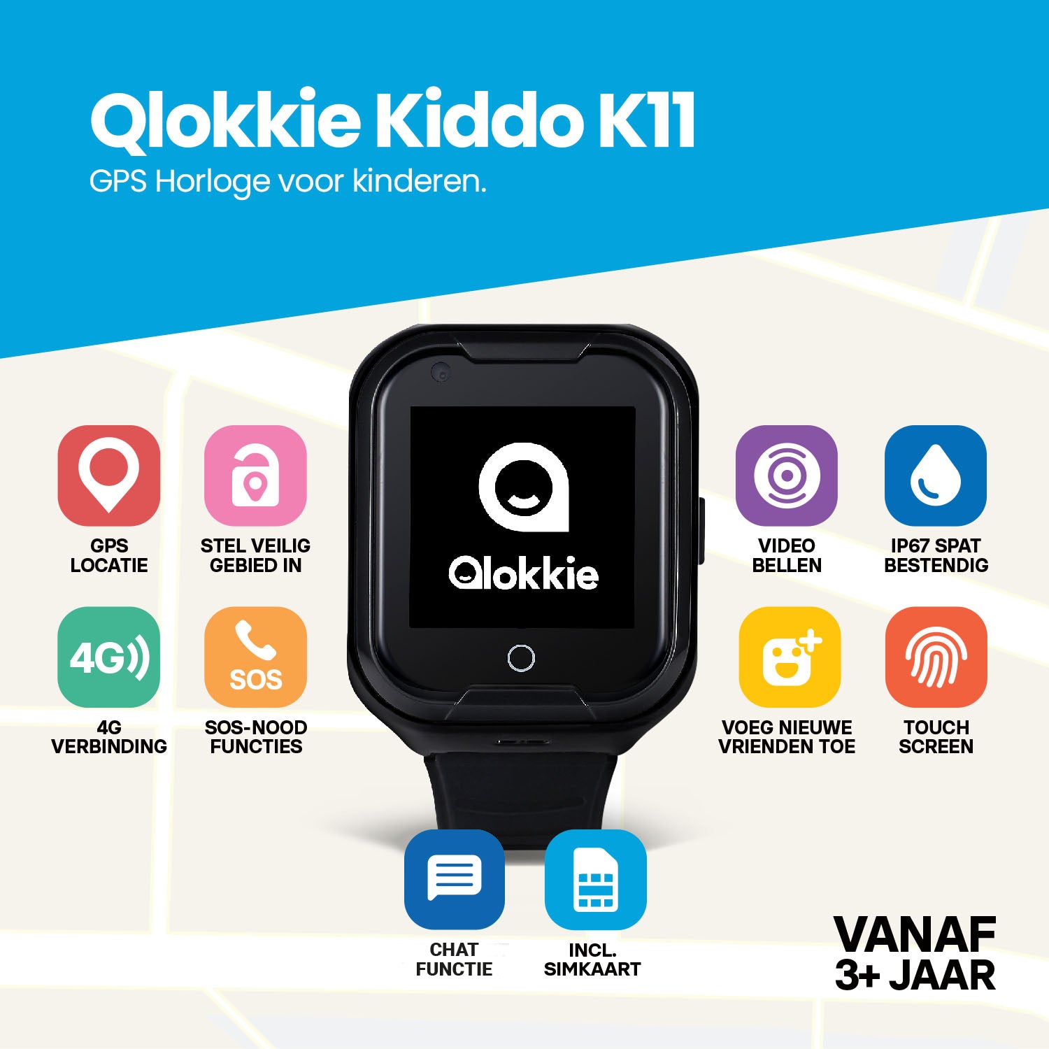 Qlokkie GPS Watch Child - Kiddo 11 - Black