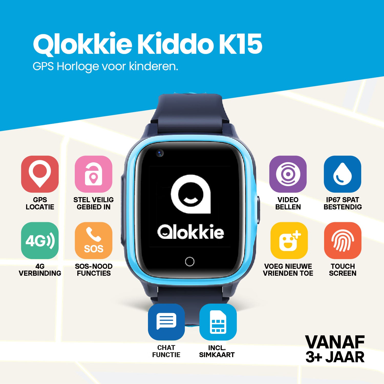 Qlokkie GPS Watch Child - Kiddo 15 - Blue