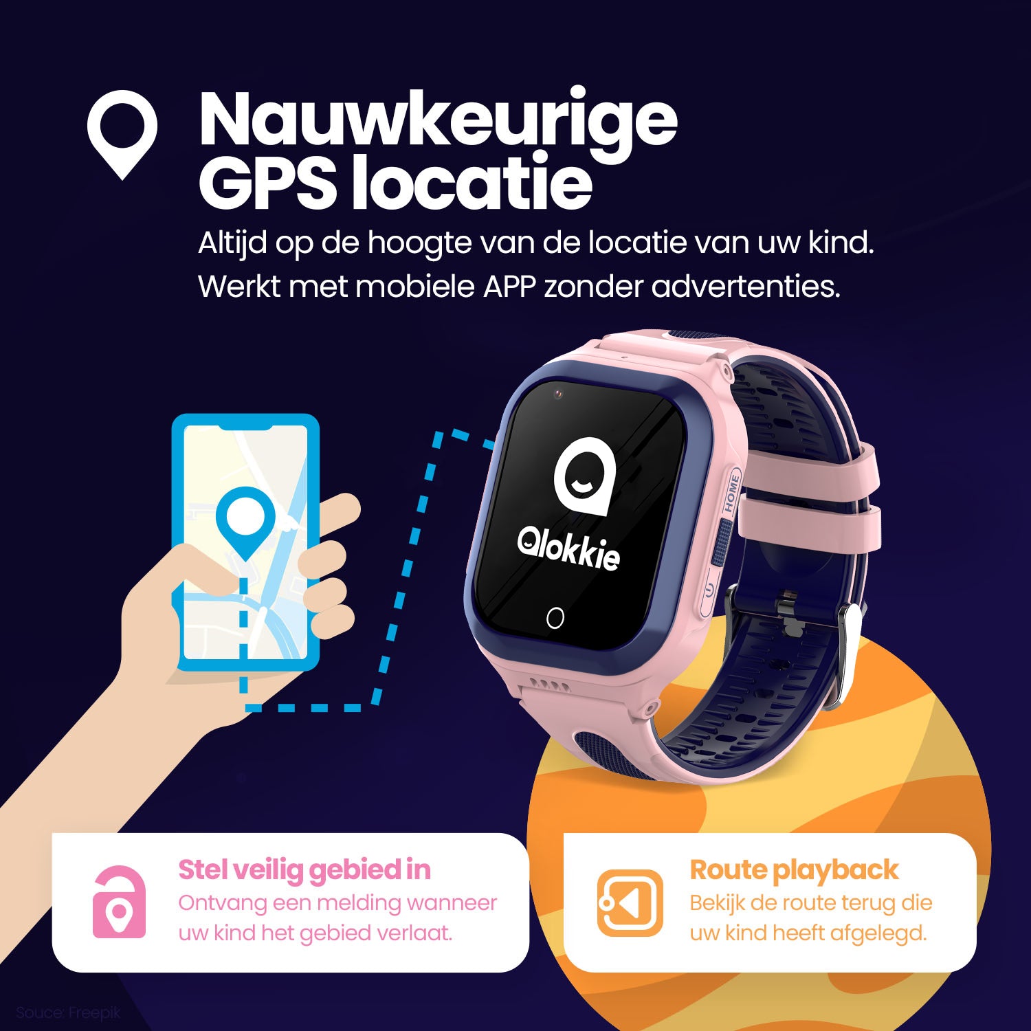 Qlokkie GPS-Uhr für Kinder – Kiddo GO – Schwarz 