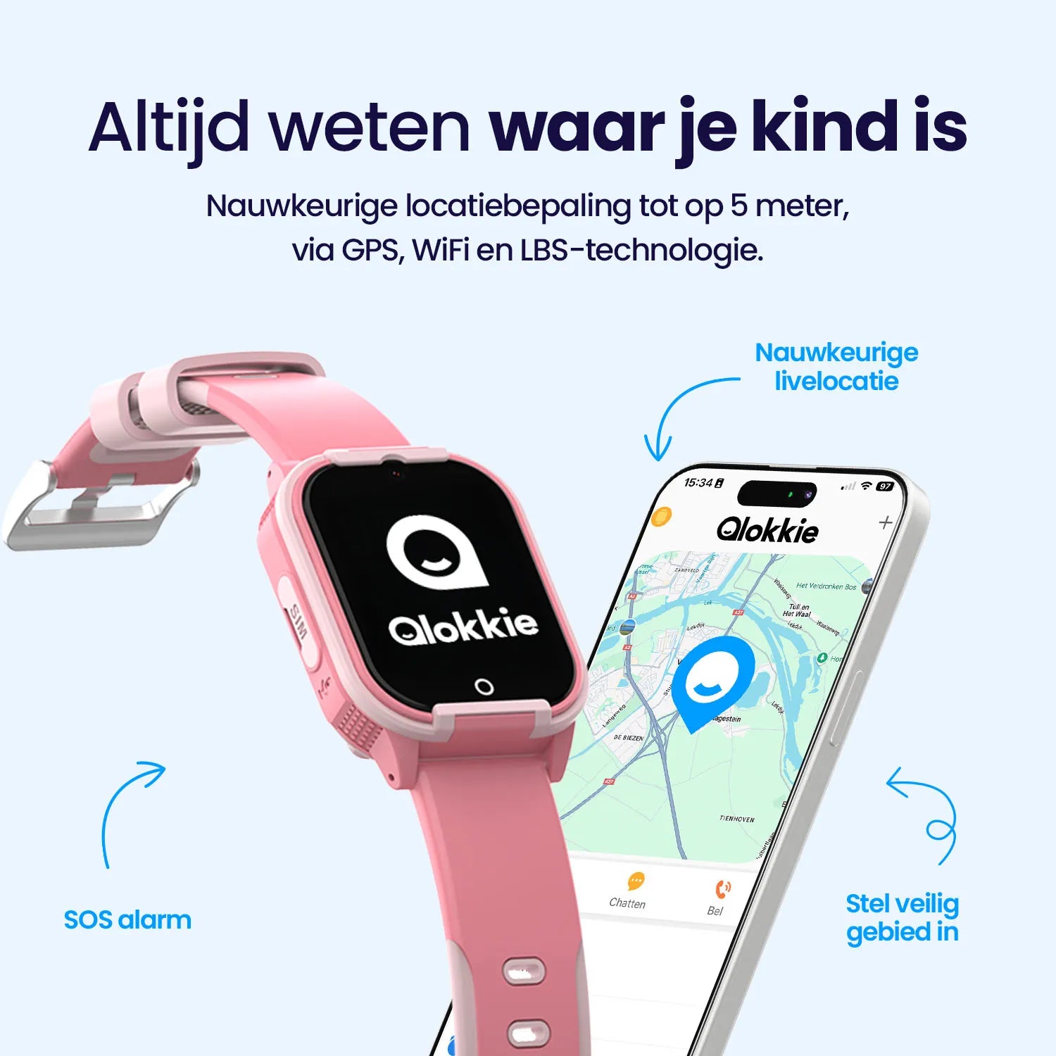 Qlokkie GPS Horloge Kind - Kiddo Lite - Roze