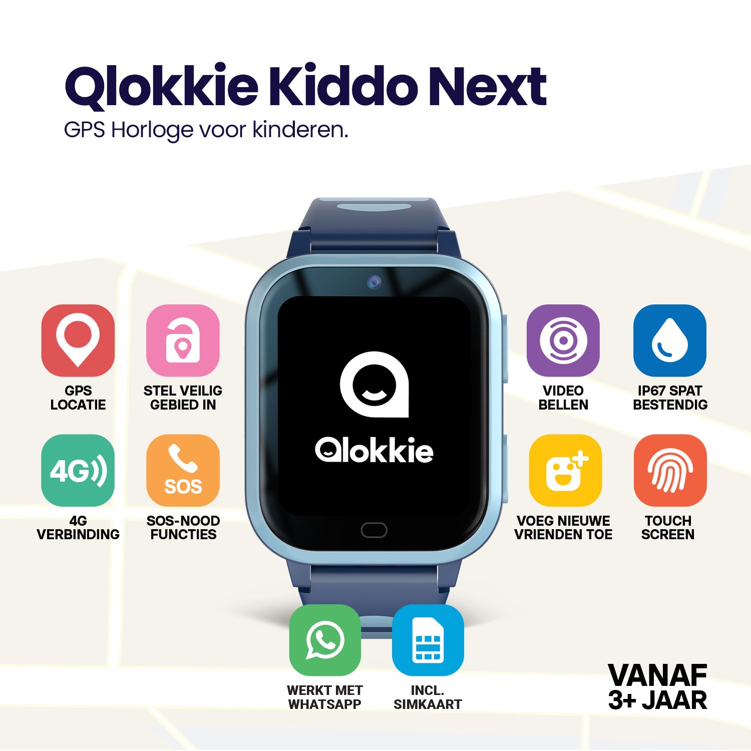 Qlokkie GPS-Uhr für Kinder – Kiddo Next – WhatsApp – Blau