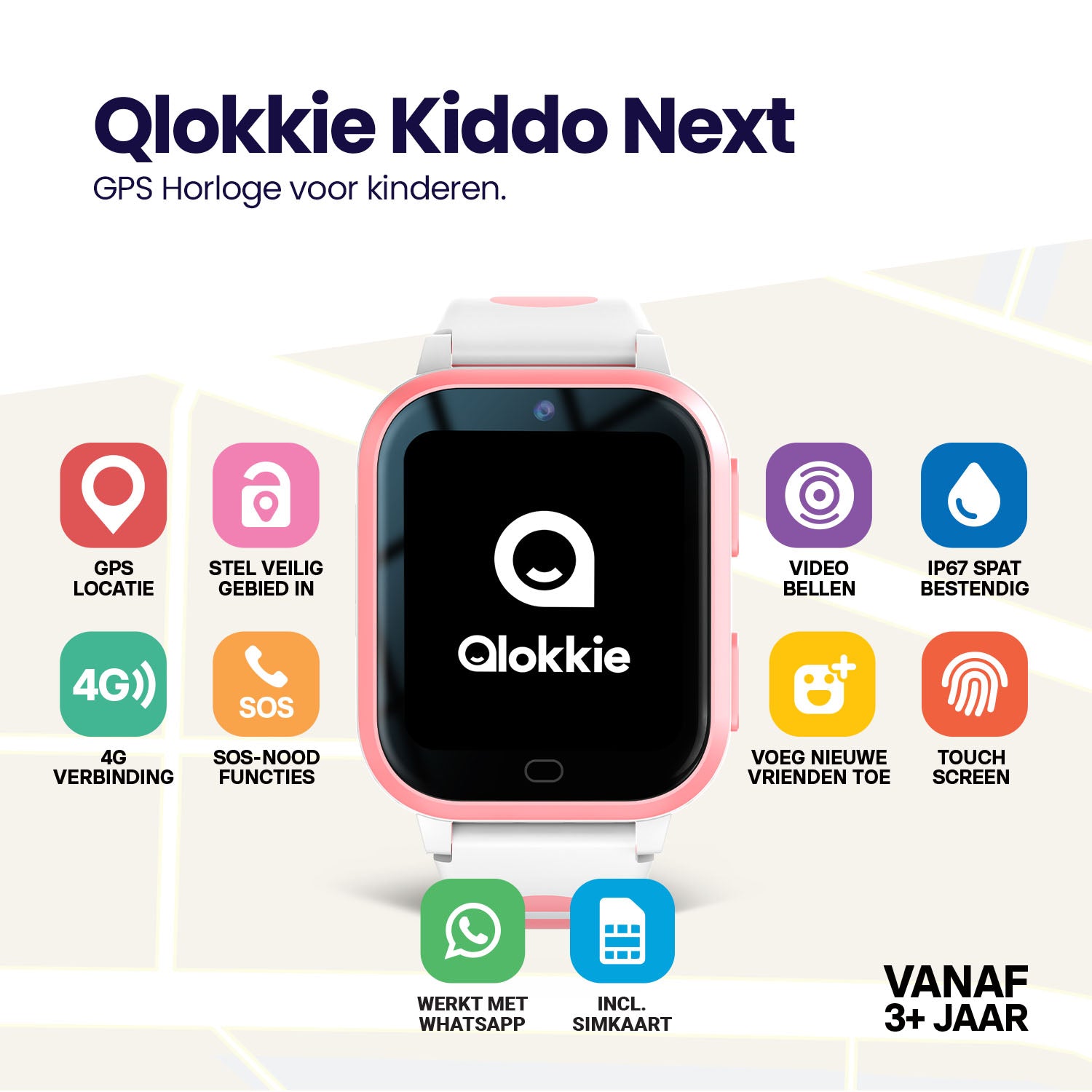 Qlokkie GPS-Uhr für Kinder – Kiddo Next – WhatsApp – Pink