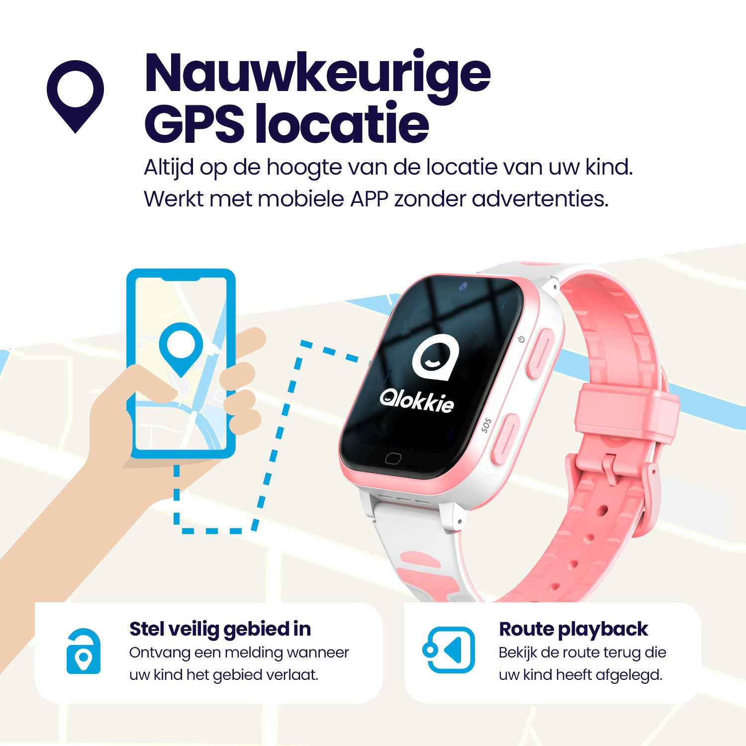 Qlokkie GPS-Uhr für Kinder – Kiddo Next – WhatsApp – Pink