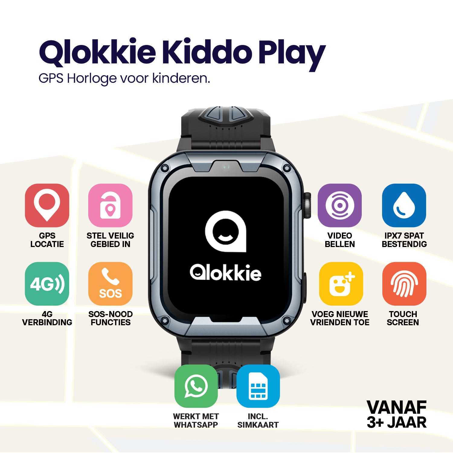 Qlokkie GPS-Uhr für Kinder – Kiddo Play – WhatsApp – Schwarz 