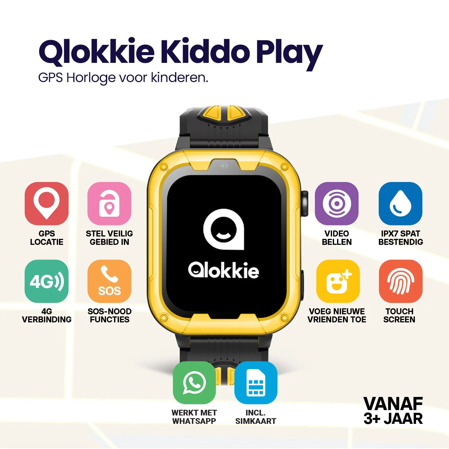 Qlokkie GPS-Uhr für Kinder – Kiddo Play – WhatsApp – Gelb
