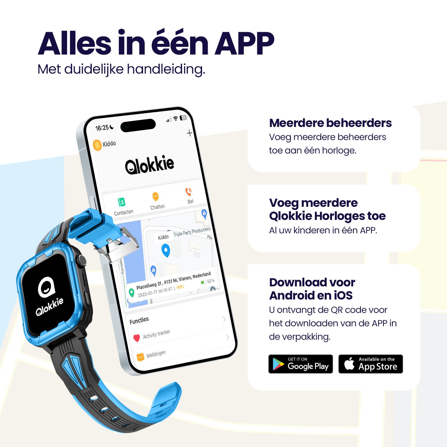 Qlokkie GPS-Uhr für Kinder – Kiddo Play – WhatsApp – Blau