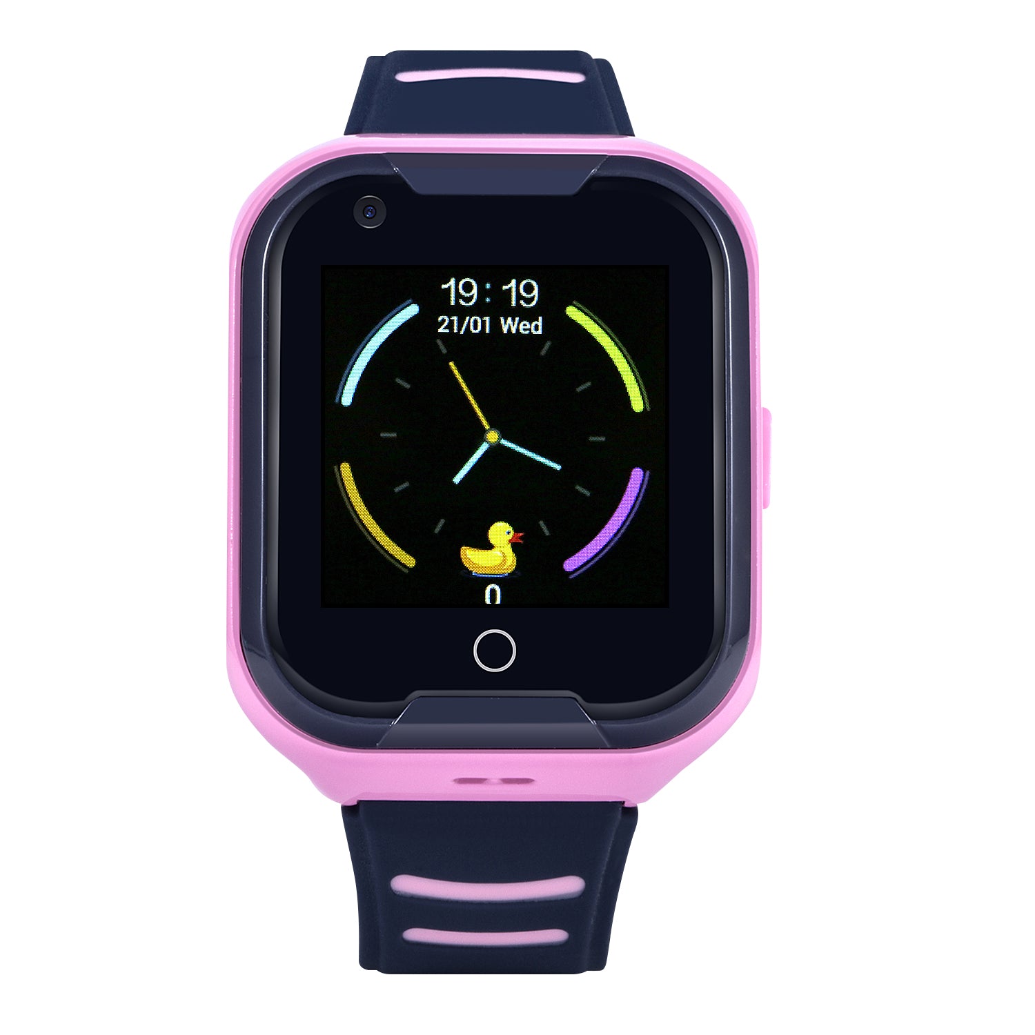 Roze Qlokkie Kiddo 11 GPS horloge voor kinderen met tijdsweergave, analoge klok en ingebouwde camera.
