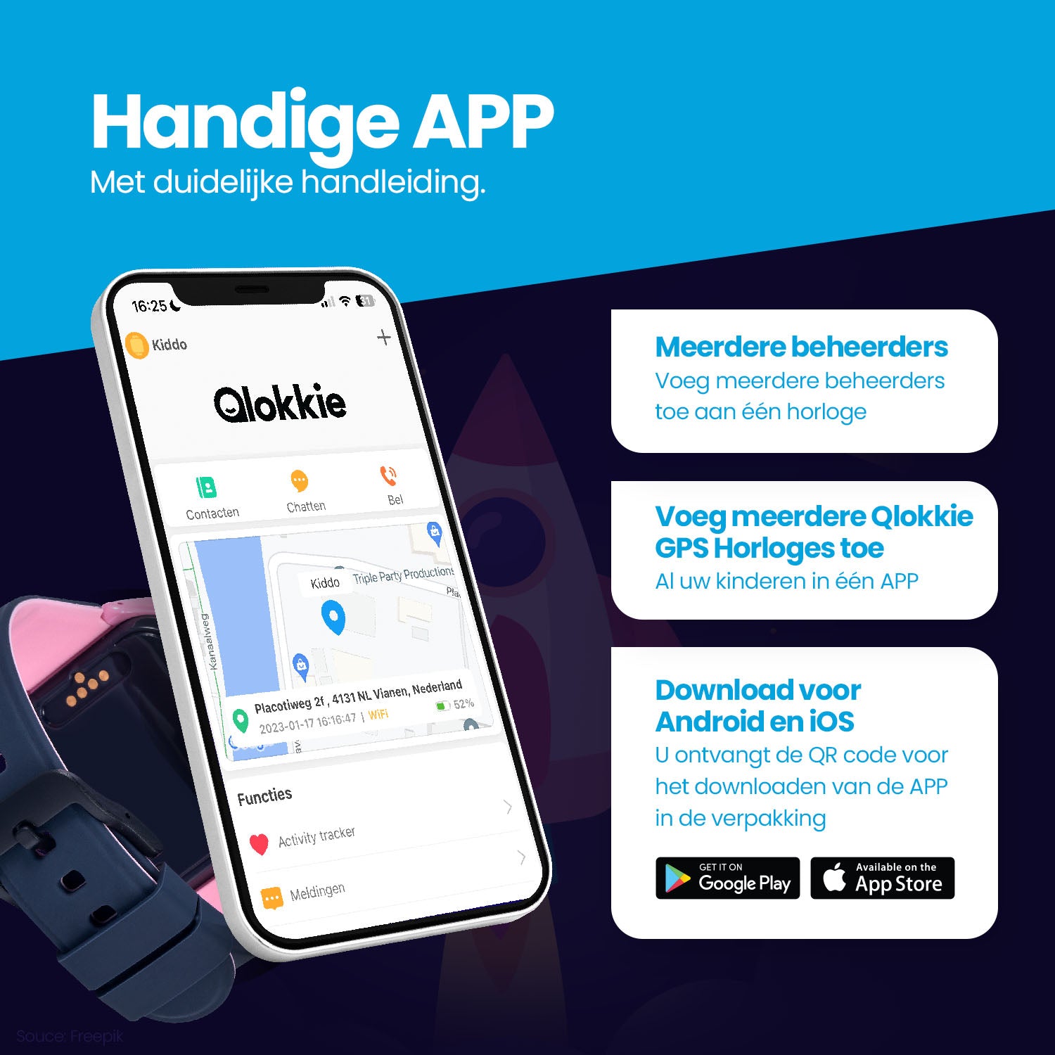 Qlokkie GPS-Uhr für Kinder – Kiddo 11 – Rosa
