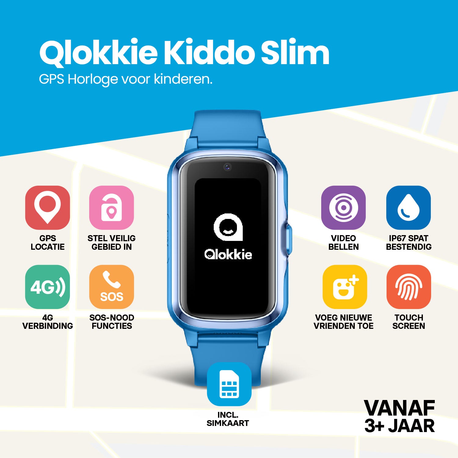 Qlokkie GPS-Uhr für Kinder – Kiddo Slim – Blau 